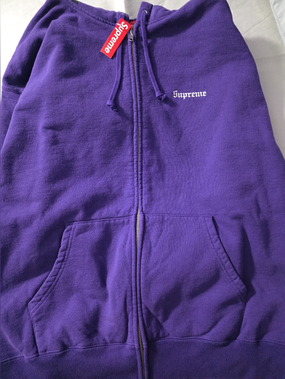 Supreme Graphic 'Paris Is Burning' Purple Crewneck Sweatshirt Hoodie Size XL.